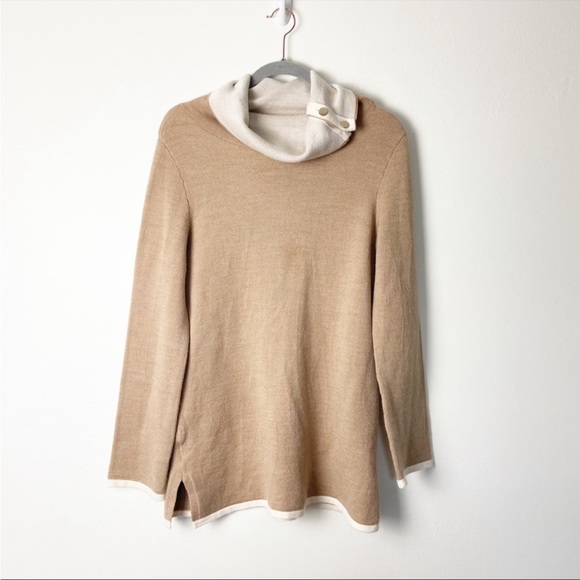 Ann Taylor Sweaters - ANN TAYLOR • Women’s Tan/Cream Cowl Neck Gold Button Detail Tunic Sweater XS